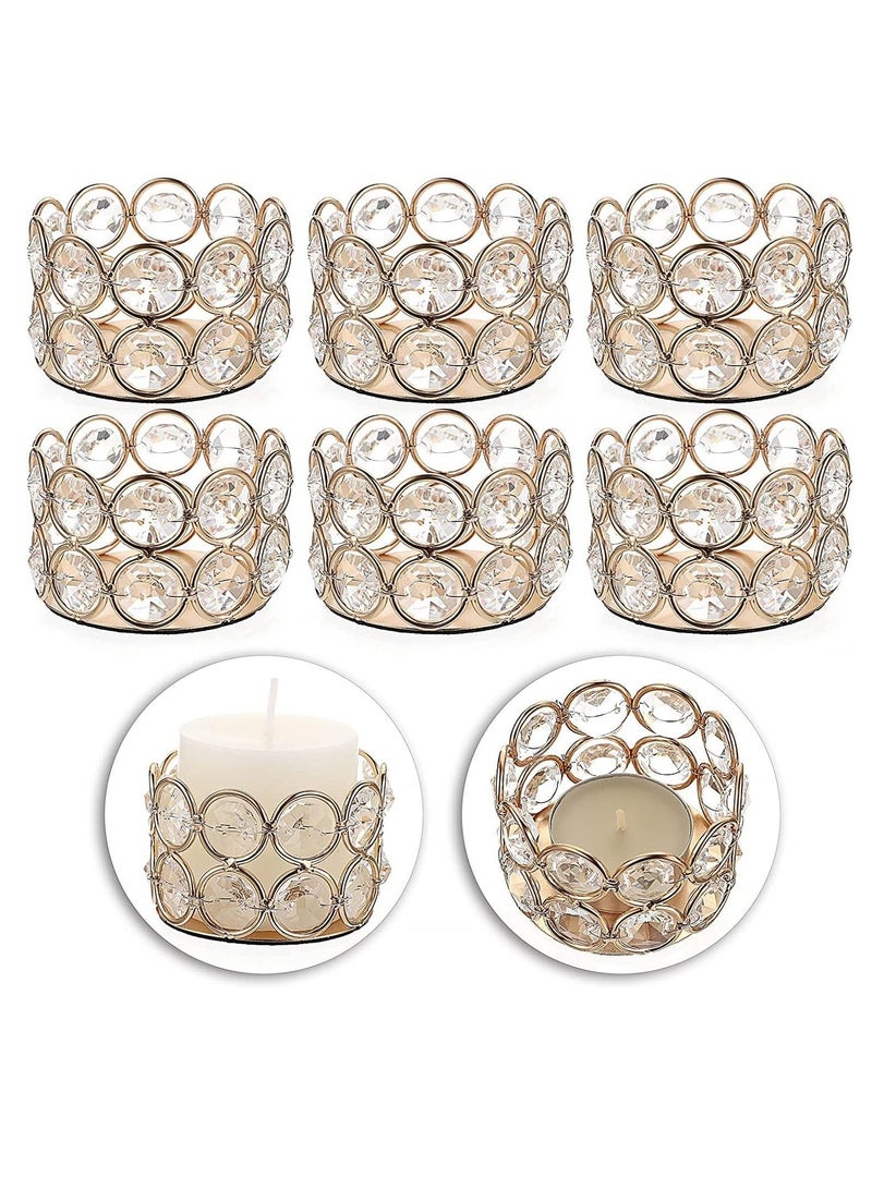 Glass Candle Holder, Tea Light Crystal Votive Decorative Tealight Stands Centerpieces for Dining Table Wedding Party Home Decor (6 Pieces Gold)