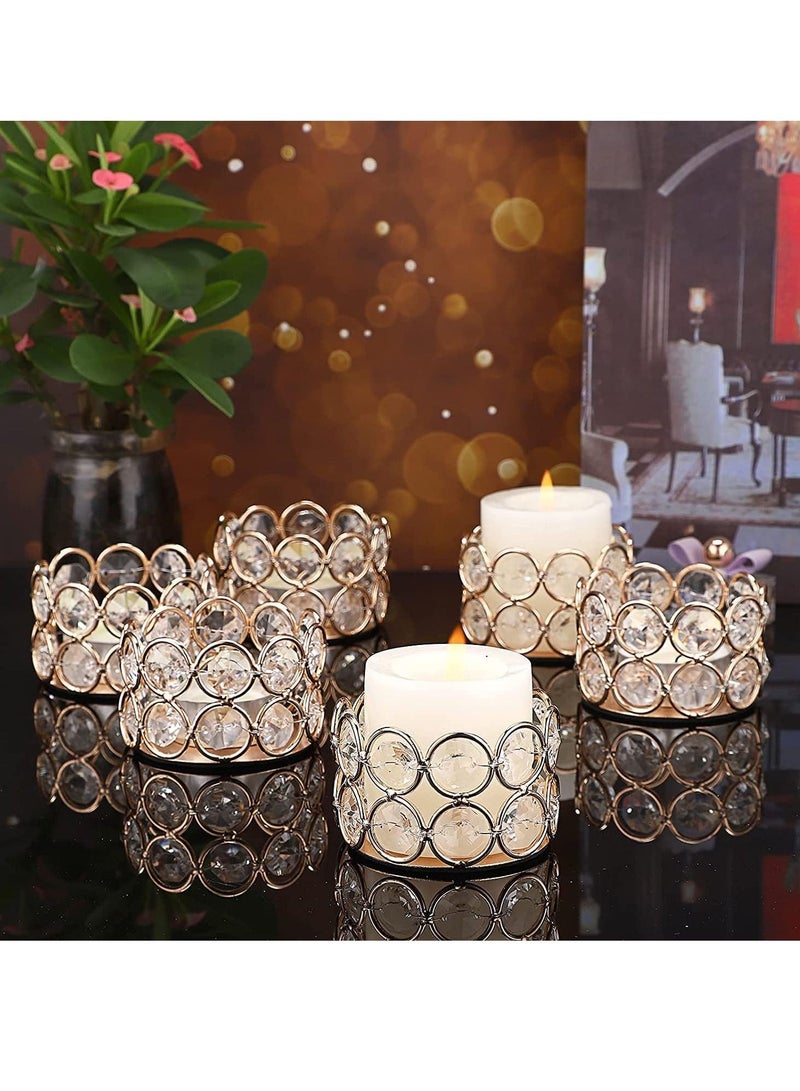 Glass Candle Holder, Tea Light Crystal Votive Decorative Tealight Stands Centerpieces for Dining Table Wedding Party Home Decor (6 Pieces Gold)