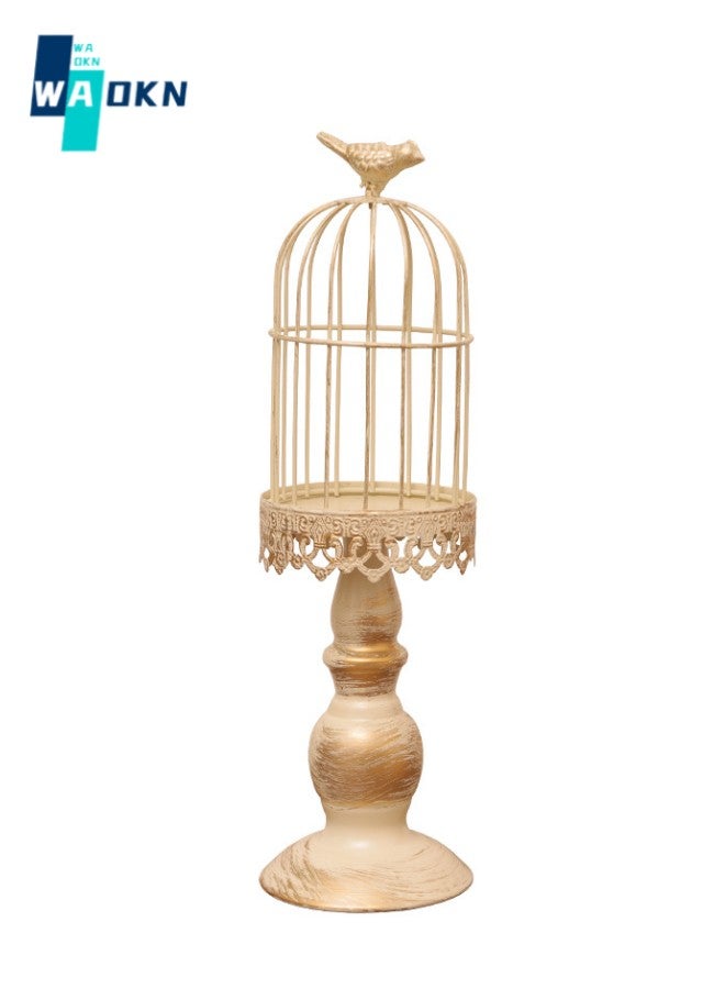 Classical Metal Table Decoration Birdcage Shape Exquisite Lace Candle Holder