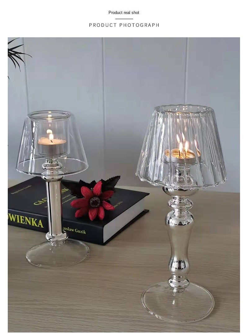 Candle Holder With 10 Small Candles,Light Holder Candle Stick Holders, Glass Wedding Candle Base Lamp Shaped Candle Stand, Decorative Votive Stand Clear Tall Crystal Candle Holder