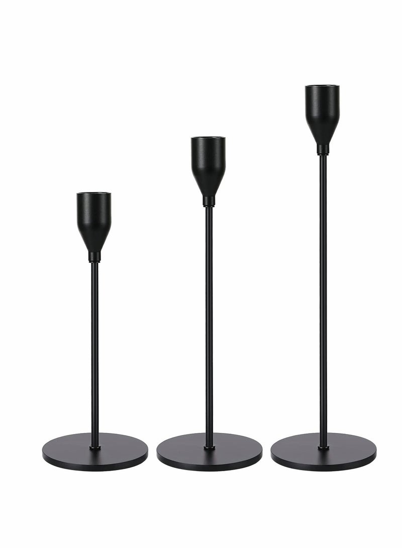 3 Pcs Matte Black Candle Holders for Taper Candles, Decorative Candlestick Holder Wedding, Dinning, Party, Fits 3/4 inch Thick Candle&Led Candles (Metal Stand)