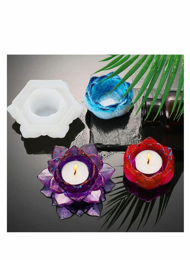 2 Pcs Lotus Tealight Candles Holders Flower Epoxy Resin Casting Moulds Candlestick Silicone Mould for Making Candle Holder Tea Light Jewelry Box