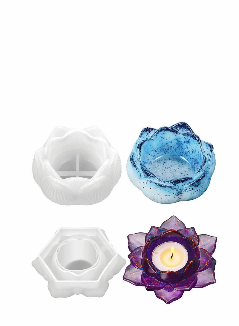 2 Pcs Lotus Tealight Candles Holders Flower Epoxy Resin Casting Moulds Candlestick Silicone Mould for Making Candle Holder Tea Light Jewelry Box