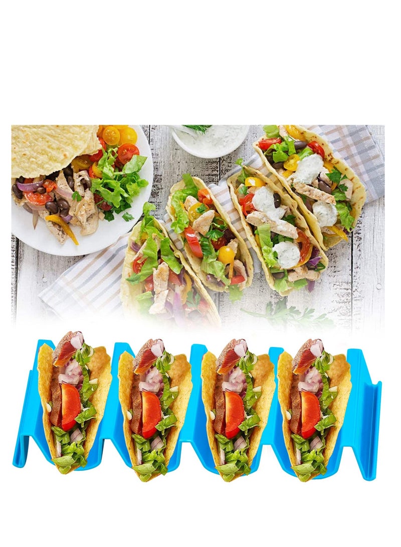 Taco Holder Stands Colorful, 4 Pcs Taco Rack Holders, Taco Truck Tray Holds Large Wave Shaped,  Taco Tray Holds Stainless Steel Mexican Food Rack Holds Up to 4 Tacos, Dishwasher and Microwave Safe