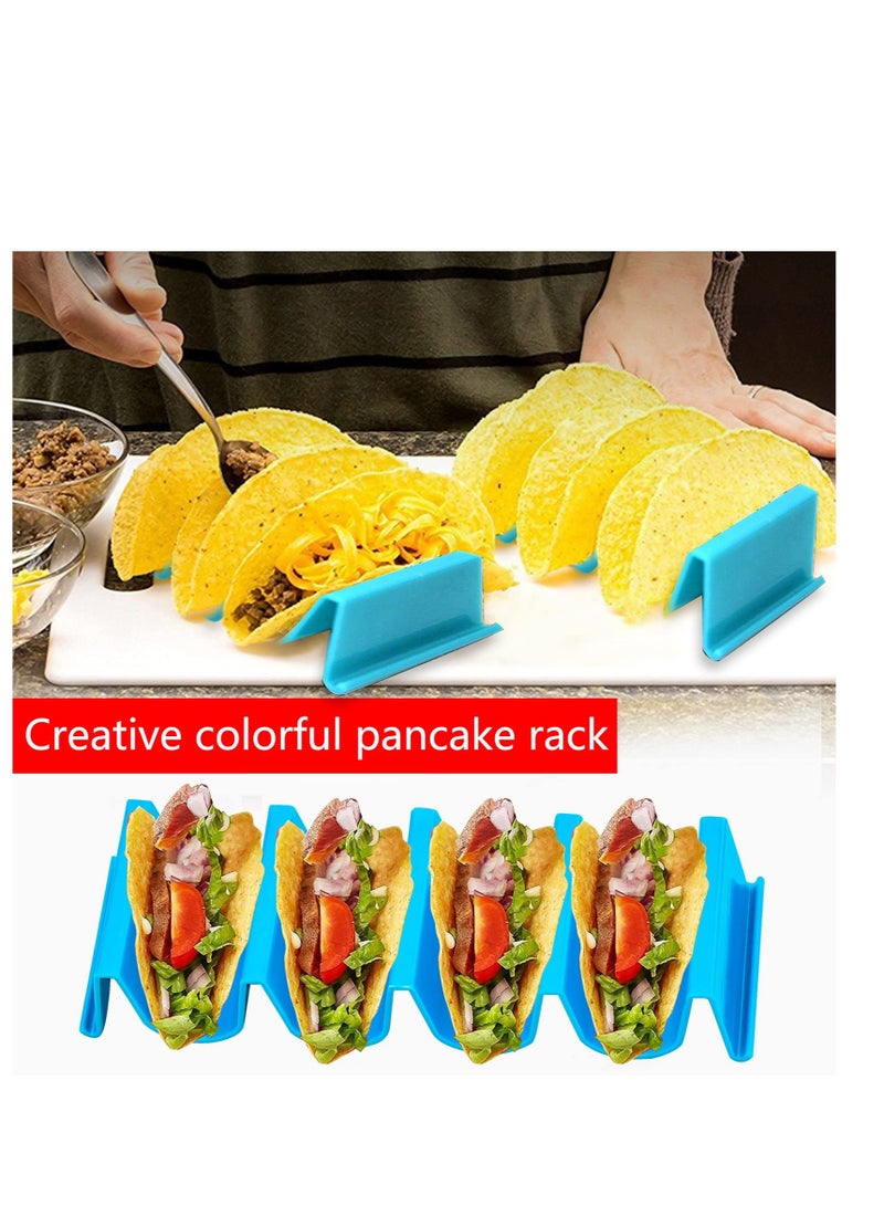 Taco Holder Stands Colorful, 4 Pcs Taco Rack Holders, Taco Truck Tray Holds Large Wave Shaped,  Taco Tray Holds Stainless Steel Mexican Food Rack Holds Up to 4 Tacos, Dishwasher and Microwave Safe