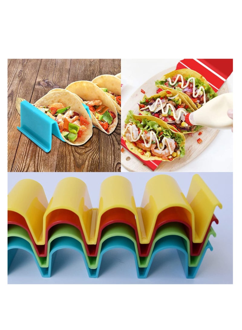 Taco Holder Stands Colorful, 4 Pcs Taco Rack Holders, Taco Truck Tray Holds Large Wave Shaped,  Taco Tray Holds Stainless Steel Mexican Food Rack Holds Up to 4 Tacos, Dishwasher and Microwave Safe