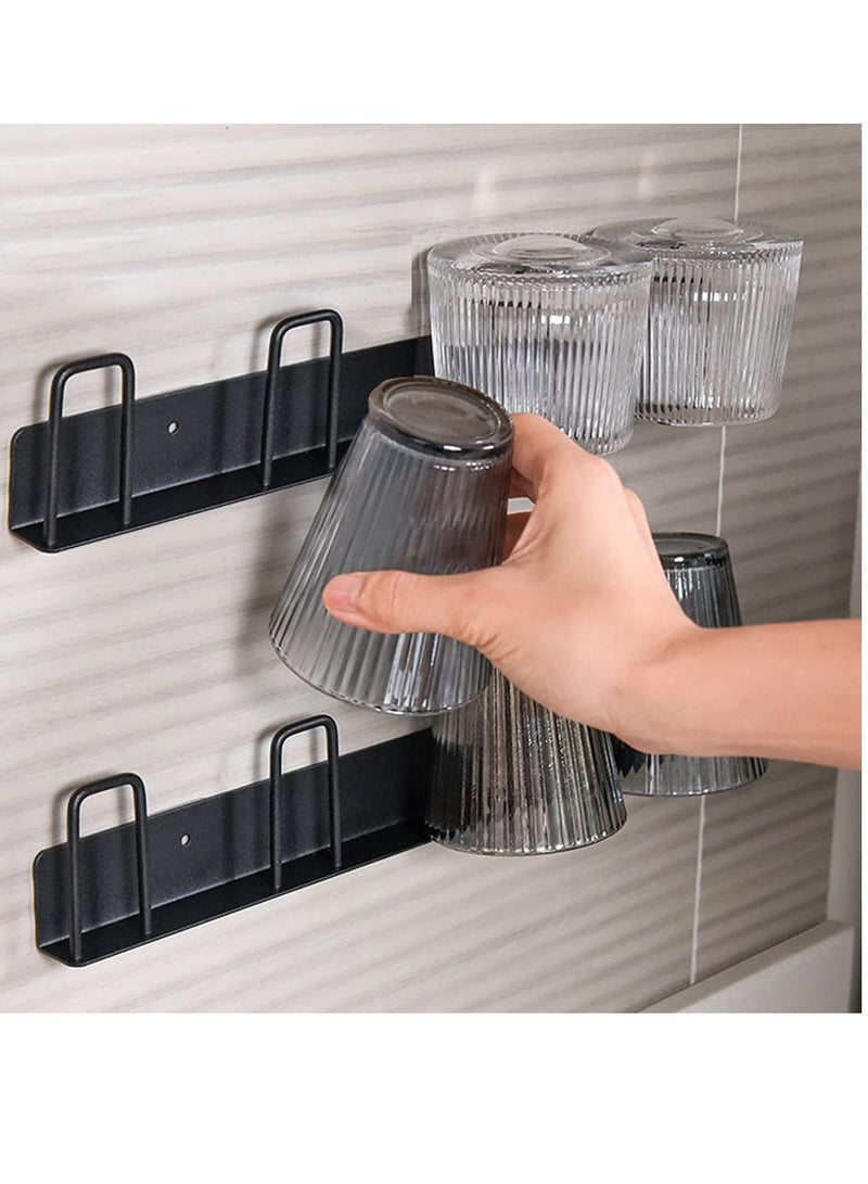 Wall Mounted Mug Holder Mug Hooks, 2 Pcs Coffee Cups Holder Hanger for Mug Display Organizer, No Drilling with 4 Cup Holders,Cups Storage ​for Kitchen, Living Room