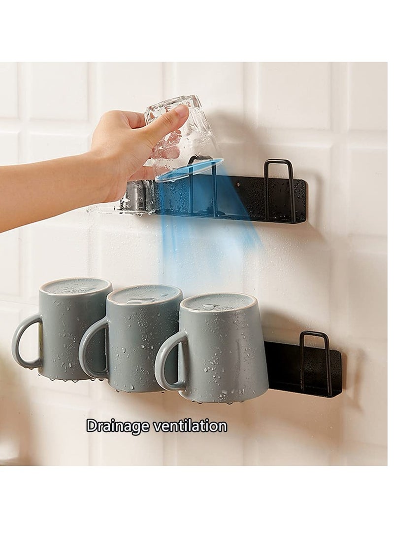 Wall Mounted Mug Holder Mug Hooks, 2 Pcs Coffee Cups Holder Hanger for Mug Display Organizer, No Drilling with 4 Cup Holders,Cups Storage ​for Kitchen, Living Room