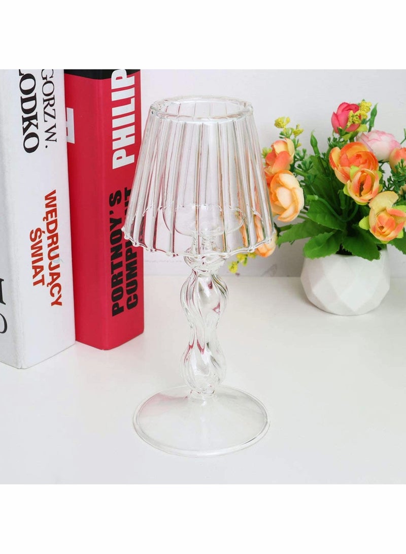 Glass Tea Light Candle Holder Desk Lamp Shape Candle Holder Table Candle Holder Decoration Twisting Pattern