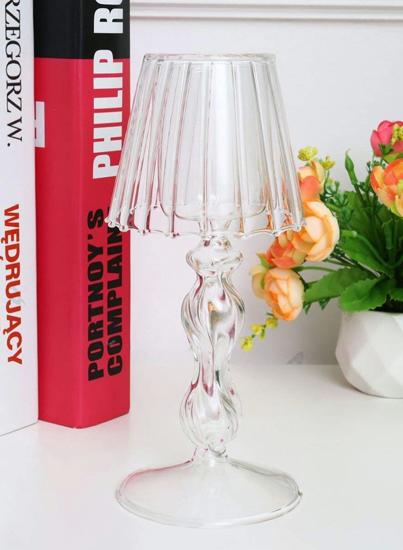 Glass Tea Light Candle Holder Desk Lamp Shape Candle Holder Table Candle Holder Decoration Twisting Pattern