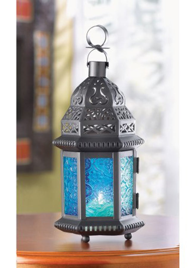 Moroccan Lantern Blue/Black 8.25x4.5x3.75inch