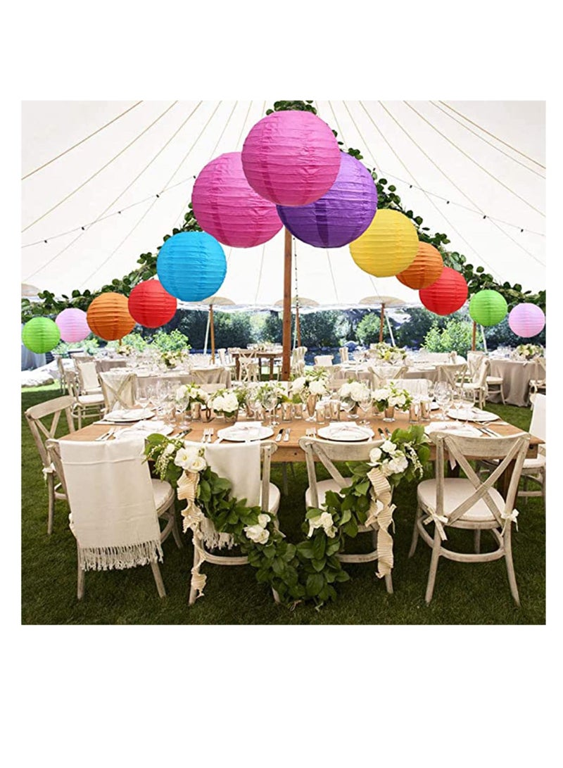 16Pcs Colorful Paper Lanterns Decorative, Chinese/Japanese Hanging Round Foldable Lantern, for Birthday, Wedding, Halloween, Bridal Shower, Home Decor, Party (Size of 4”, 6”, 8”, 10”)