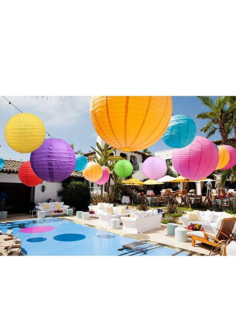 16Pcs Colorful Paper Lanterns Decorative, Chinese/Japanese Hanging Round Foldable Lantern, for Birthday, Wedding, Halloween, Bridal Shower, Home Decor, Party (Size of 4”, 6”, 8”, 10”)
