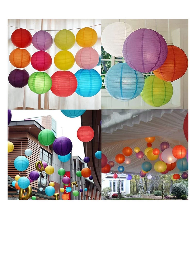 16Pcs Colorful Paper Lanterns Decorative, Chinese/Japanese Hanging Round Foldable Lantern, for Birthday, Wedding, Halloween, Bridal Shower, Home Decor, Party (Size of 4”, 6”, 8”, 10”)