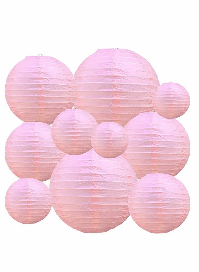 10Pcs Pink Paper Lanterns Decorative Chinese/Japanese Hanging Round Foldable Lantern for Birthday Wedding  Bridal Shower Home Decor Party (Size of 4” 6” 8” 10”)