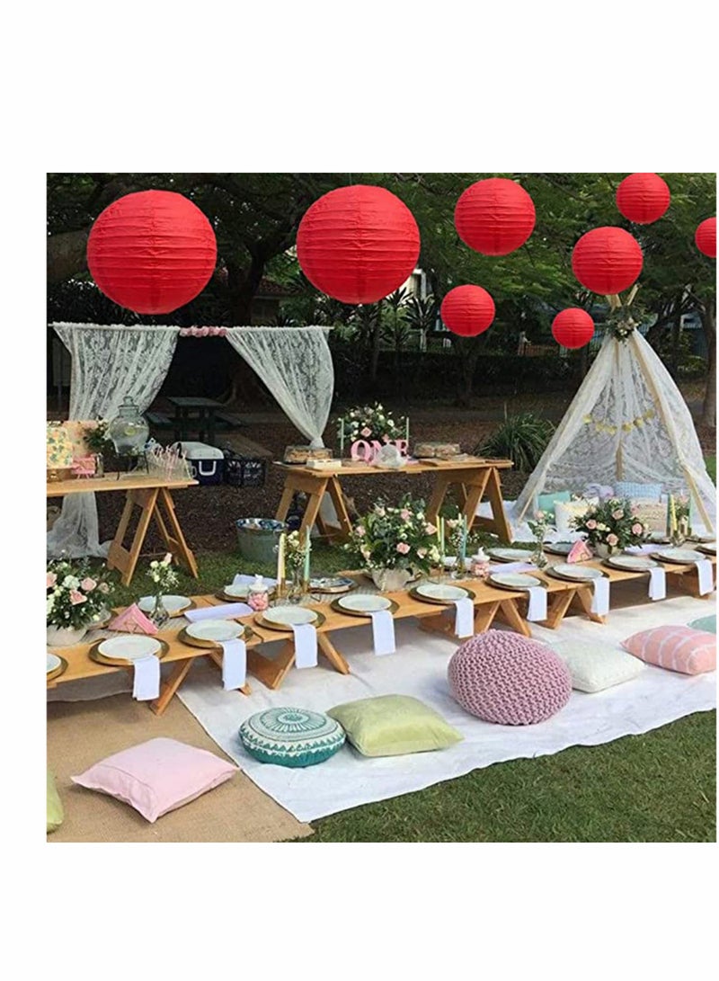 10Pcs Red Paper Lanterns Decorative Chinese/Japanese Hanging Round Foldable Lantern for Birthday Wedding  Bridal Shower Home Decor Party (Size of 4” 6” 8” 10”)