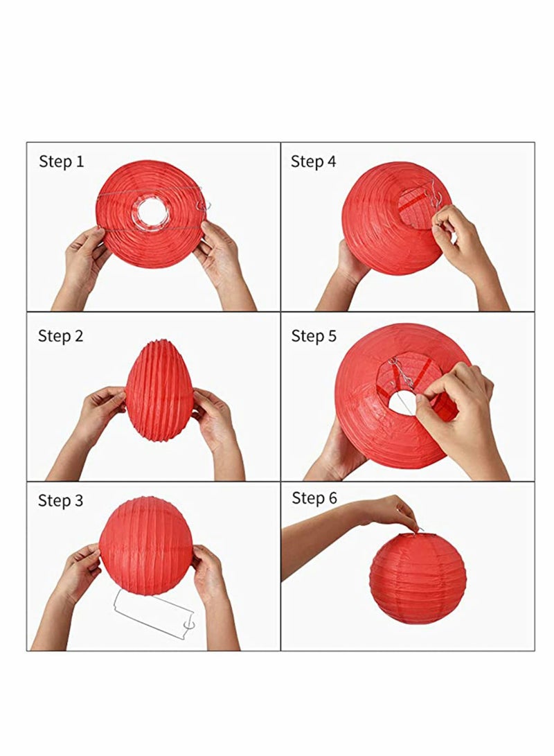 10Pcs Red Paper Lanterns Decorative Chinese/Japanese Hanging Round Foldable Lantern for Birthday Wedding  Bridal Shower Home Decor Party (Size of 4” 6” 8” 10”)