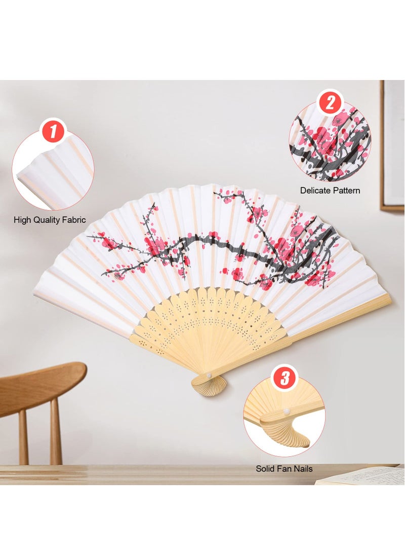 Cherry Blossom Paper Lanterns Folding Hand fan, 8 Pcs Cherry Blossom Decor Set, Including 4 Chinese Japanese Oiled Paper Lamp and 4 Handheld Silk Decorative Folding Fans for Wedding Party Favor