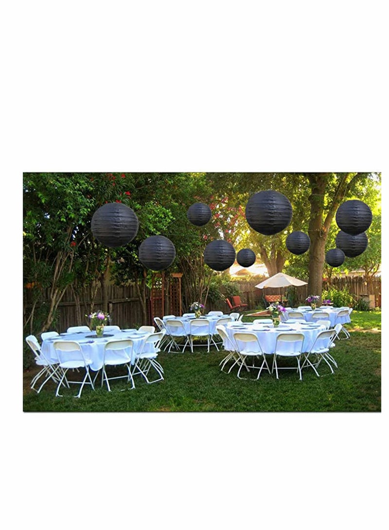 10Pcs Black Paper Lanterns Decorative Chinese/Japanese Hanging Round Foldable Lantern for Birthday Wedding  Bridal Shower Home Decor Party (Size of 4” 6” 8” 10”)