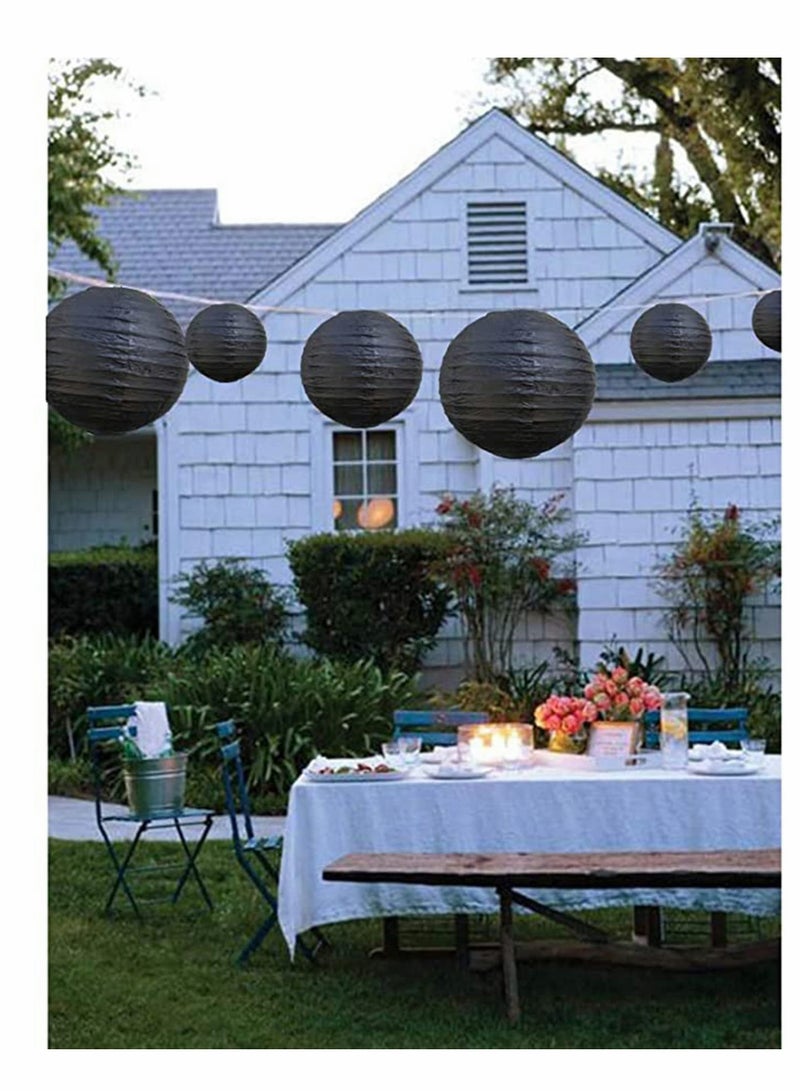 10Pcs Black Paper Lanterns Decorative Chinese/Japanese Hanging Round Foldable Lantern for Birthday Wedding  Bridal Shower Home Decor Party (Size of 4” 6” 8” 10”)