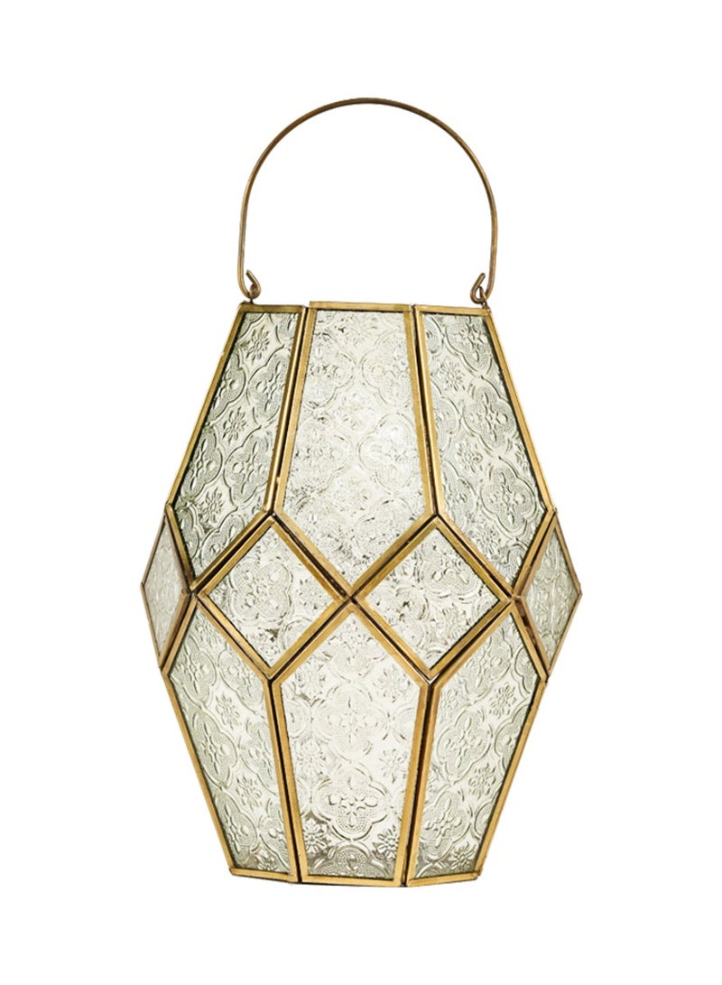 HilalFul Golden with Clear Embossed Glass Decorative Candle Holder Lantern | For Home Decor in Eid, Ramadan, Wedding | Living Room, Bedroom, Indoor, Outdoor Decoration | Islamic Themed | Moroccan