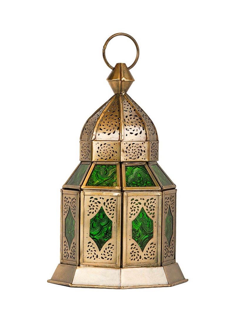 HilalFul Hanging Candle Holder Lanterns - Green Glass | Decorative Metal Lantern Handmade | For Home Décor in Eid, Ramadan, Wedding | Suitable for Living Room, Bedroom | Durable | Metal