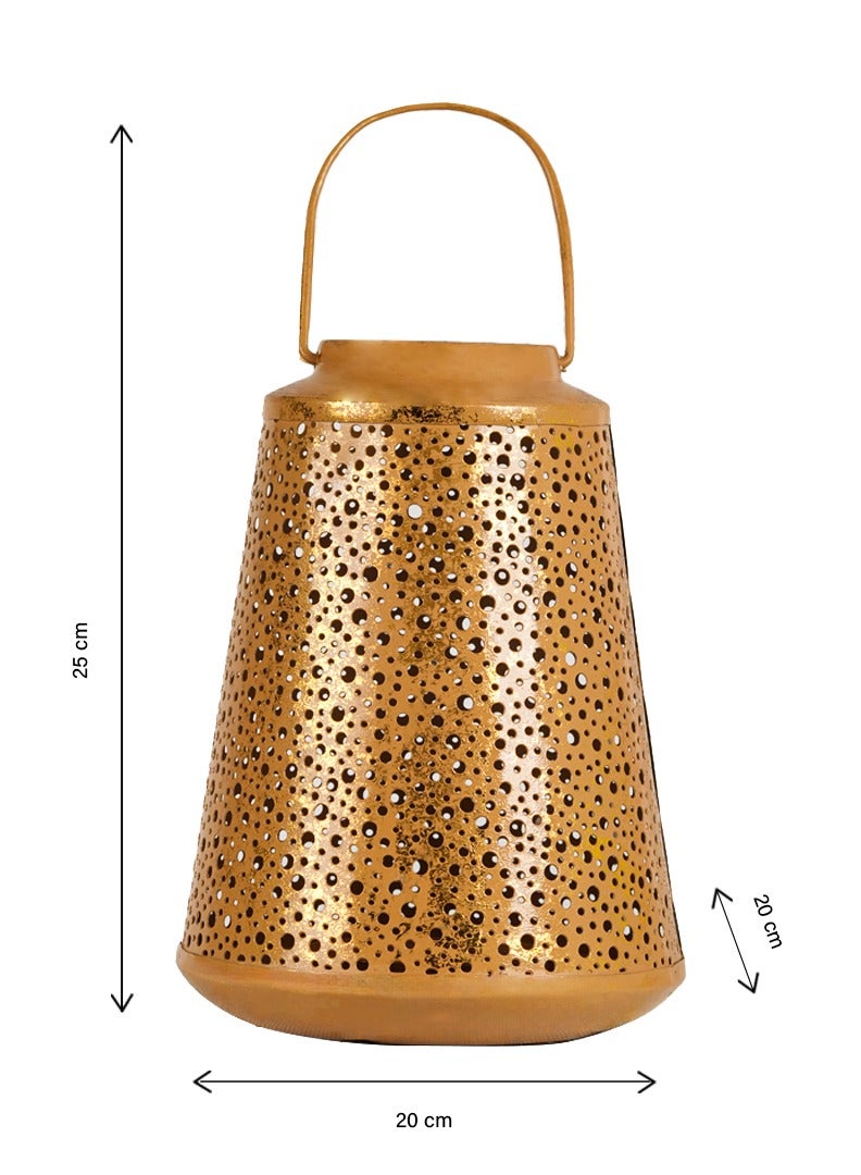 HilalFul Polka-Dot Carved Golden Decorative Candle Holder Lantern | For Home Decor in Eid, Ramadan, Wedding | Living Room, Bedroom, Indoor, Outdoor Decoration | Islamic Themed | Moroccan