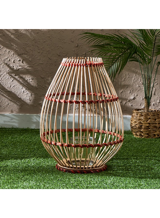 Deckar Bamboo and Wooden Lantern with Glass Votive 38 x 48 x 38 cm