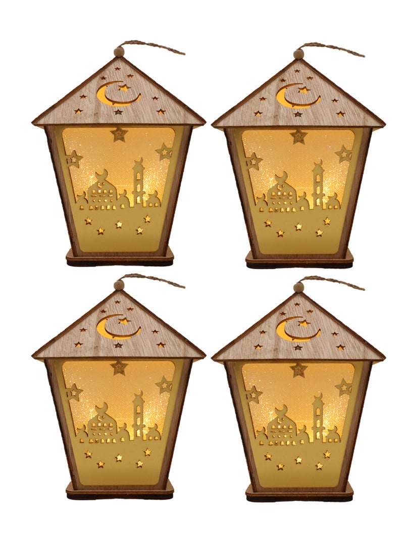 4 Pcs Wooden Ramadan Lantern Ramadan Mubarak Decoration Light Eid Decoration Lantern Lamp For Indoor And Outdoor Use Decoration Ramadan Light 18X13CM