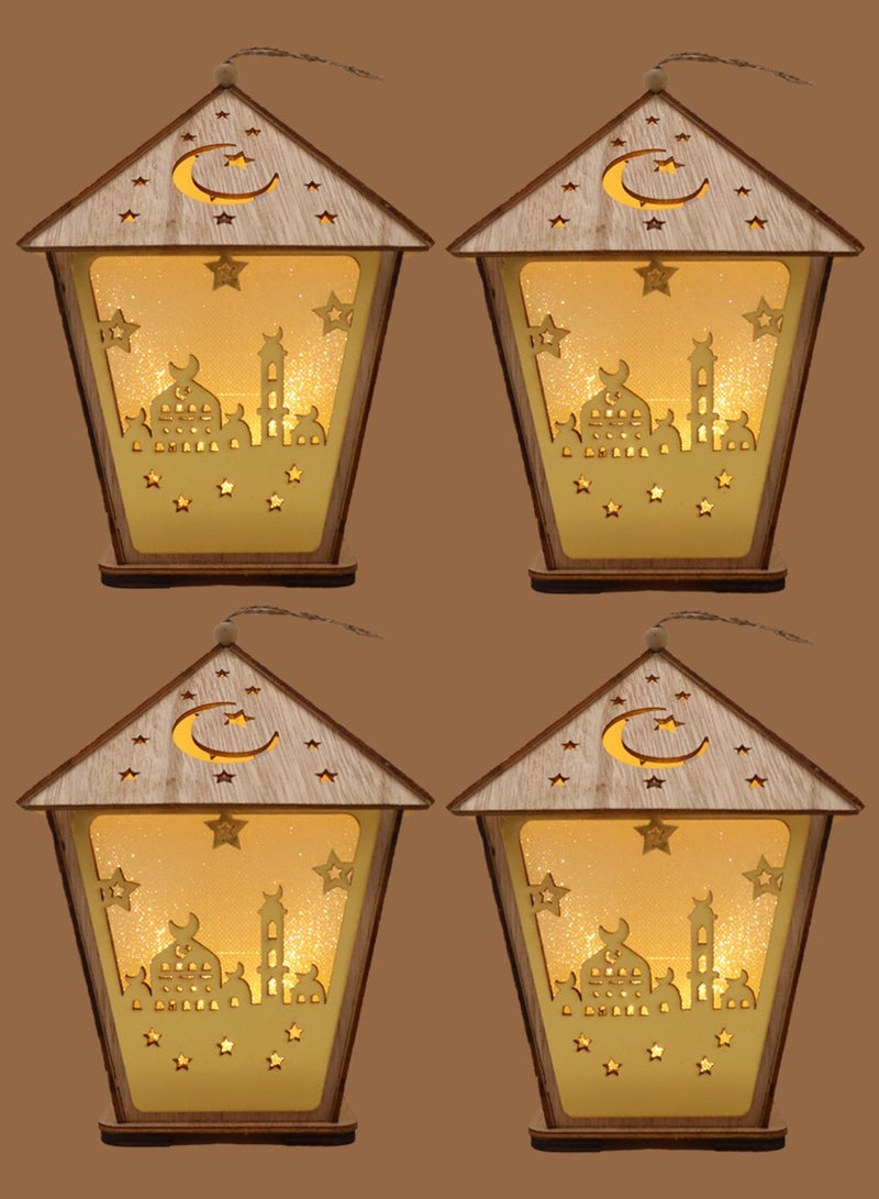 4 Pcs Wooden Ramadan Lantern Ramadan Mubarak Decoration Light Eid Decoration Lantern Lamp For Indoor And Outdoor Use Decoration Ramadan Light 18X13CM