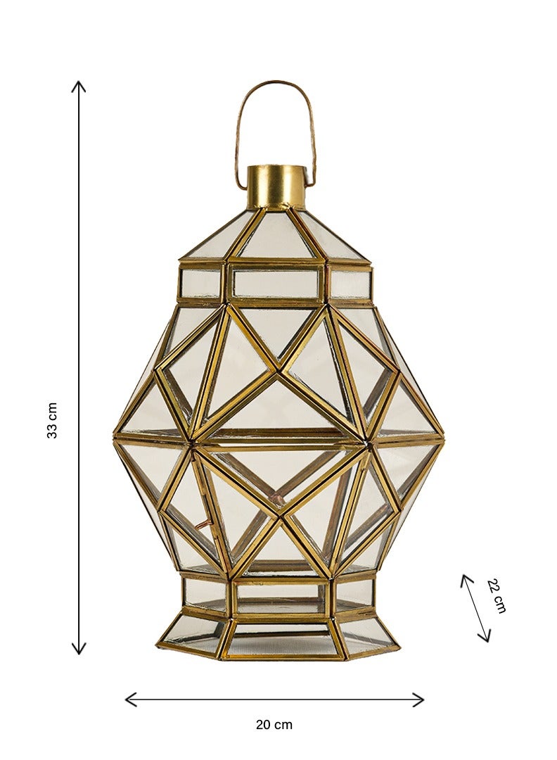 HilalFul Diamond Clear Glass Decorative Candle Holder Lantern | For Home Decor in Eid, Ramadan, Wedding | Living Room, Bedroom, Indoor, Outdoor Decoration | Islamic Themed | Moroccan