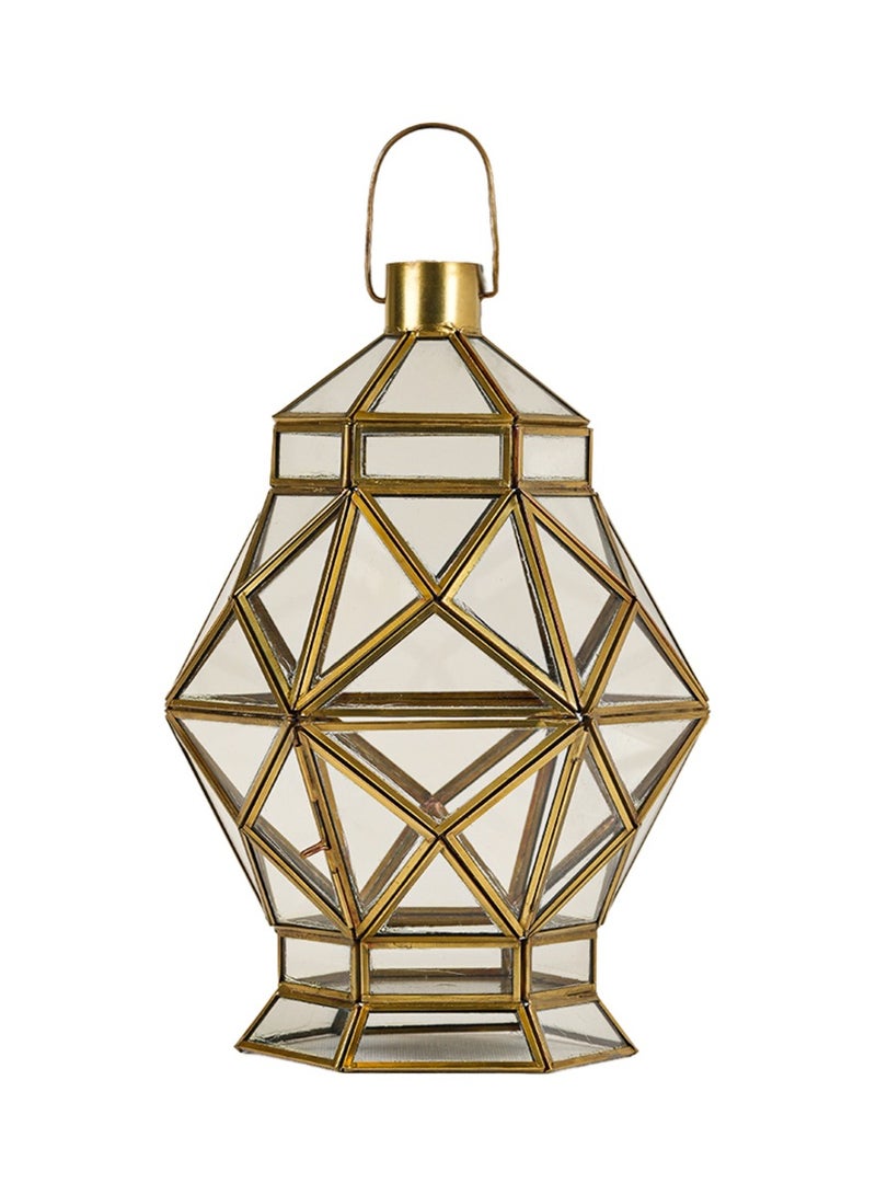 HilalFul Diamond Clear Glass Decorative Candle Holder Lantern | For Home Decor in Eid, Ramadan, Wedding | Living Room, Bedroom, Indoor, Outdoor Decoration | Islamic Themed | Moroccan