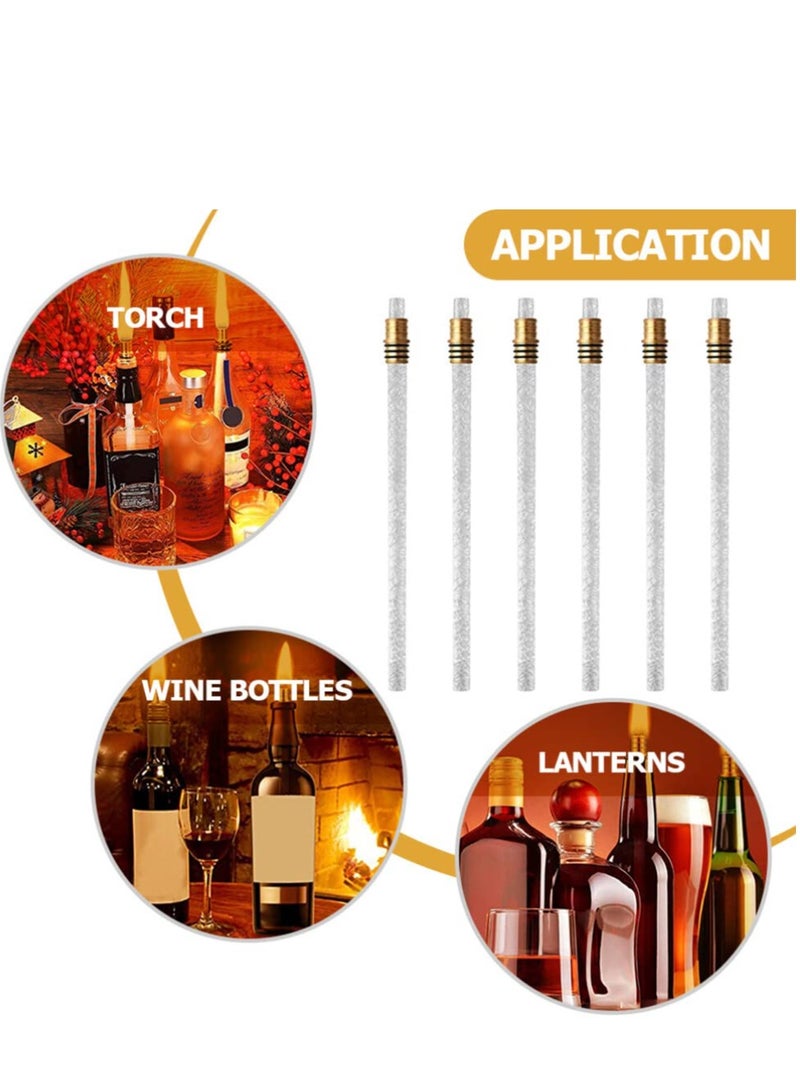 6pcs Wine Bottle Lamp Wick Kerosene Wick for Ceramic Holders Torch Wine Bottle Oil Candle Lamp Replacement Wick Fiberglass Wicks with Brass Holders (13.8 Inch,Bottle not Included)