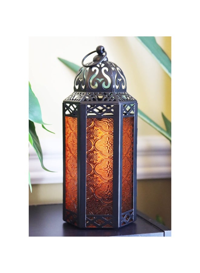 Table  Amber  - Amber Glass Moroccan Style Candle Lantern - Great for Patio  Indoors Outdoors  Events  Parties and Weddings