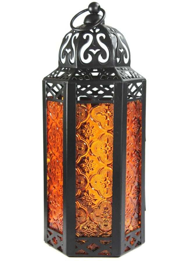 Table  Amber  - Amber Glass Moroccan Style Candle Lantern - Great for Patio  Indoors Outdoors  Events  Parties and Weddings