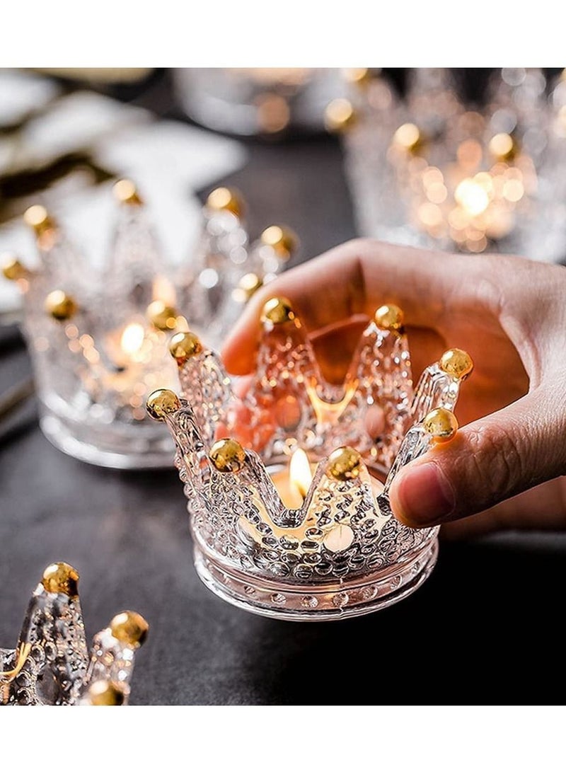 Votive Candle Holders Set of 6 Crown Glass Tealight Holder for Wedding Party and Home Decor Gold Tips