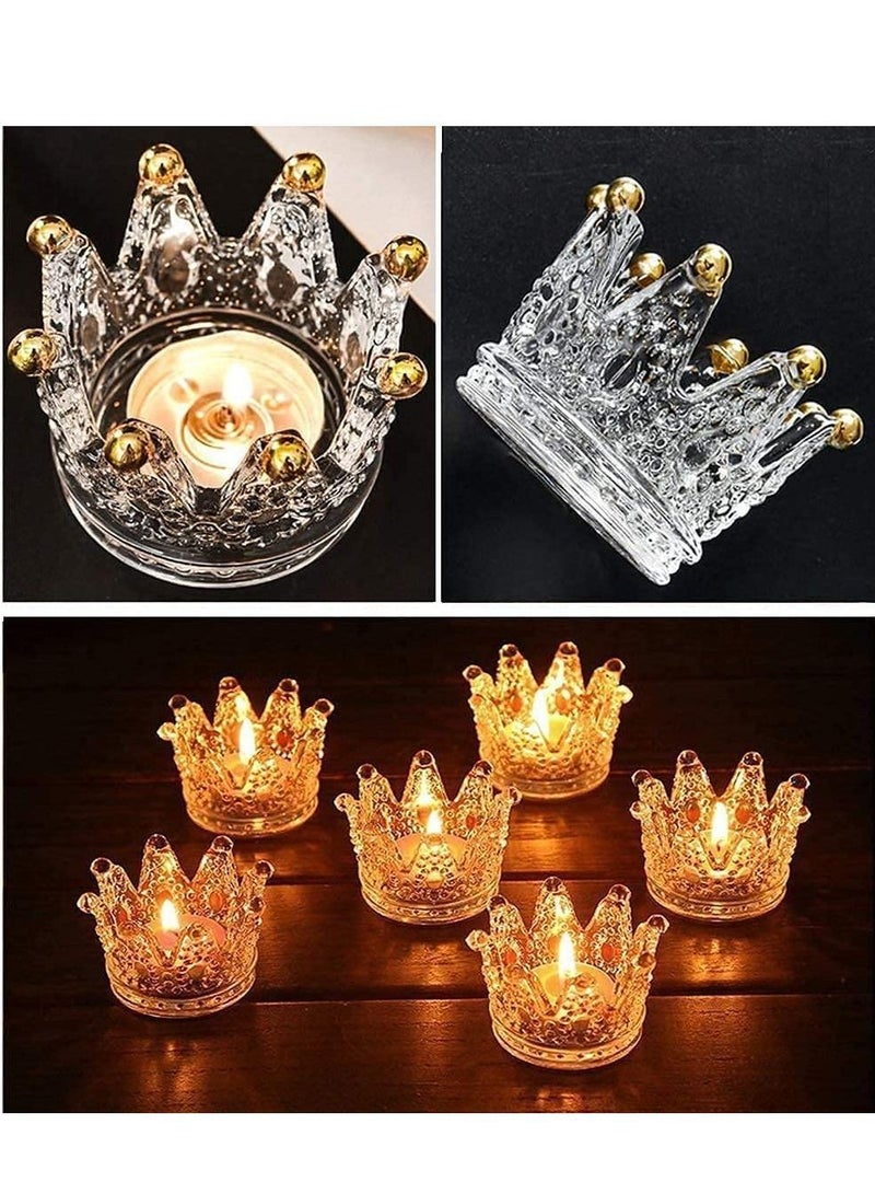 Votive Candle Holders Set of 6 Crown Glass Tealight Holder for Wedding Party and Home Decor Gold Tips