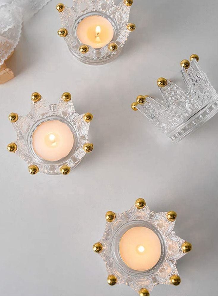 Votive Candle Holders Set of 6 Crown Glass Tealight Holder for Wedding Party and Home Decor Gold Tips