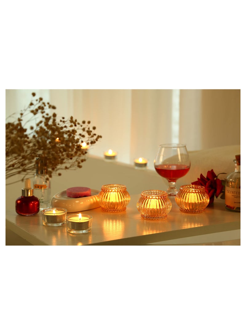 Amber Tealight Candle Holder Set of 12, Amber Glass Tealight Candle Holders for Wedding Party, Tea Light Candles Holder Bulk for  Centerpiece Party (2.65 X1.95, Amber Lantern)