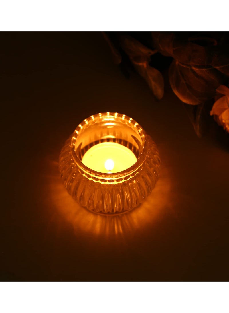 Amber Tealight Candle Holder Set of 12, Amber Glass Tealight Candle Holders for Wedding Party, Tea Light Candles Holder Bulk for  Centerpiece Party (2.65 X1.95, Amber Lantern)