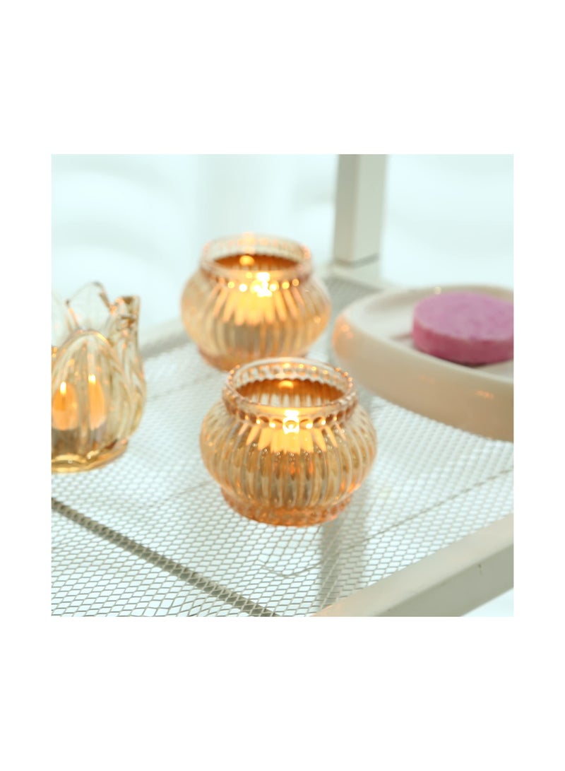 Amber Tealight Candle Holder Set of 12, Amber Glass Tealight Candle Holders for Wedding Party, Tea Light Candles Holder Bulk for  Centerpiece Party (2.65 X1.95, Amber Lantern)