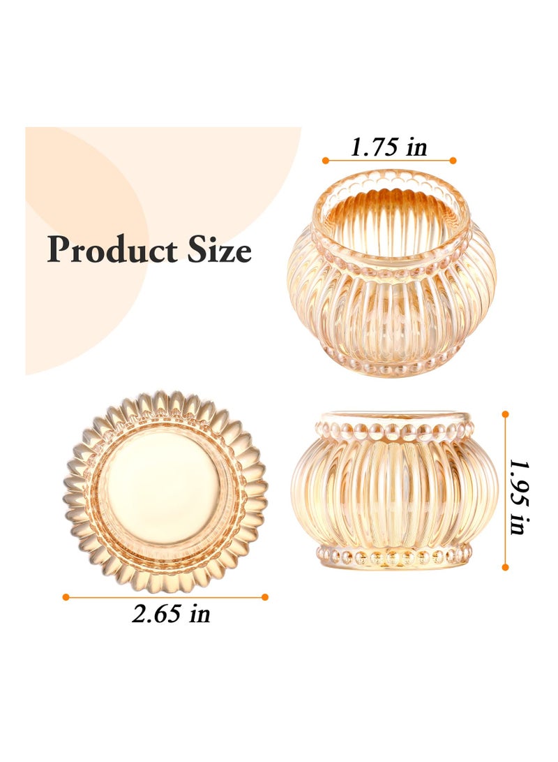 Amber Tealight Candle Holder Set of 12, Amber Glass Tealight Candle Holders for Wedding Party, Tea Light Candles Holder Bulk for  Centerpiece Party (2.65 X1.95, Amber Lantern)