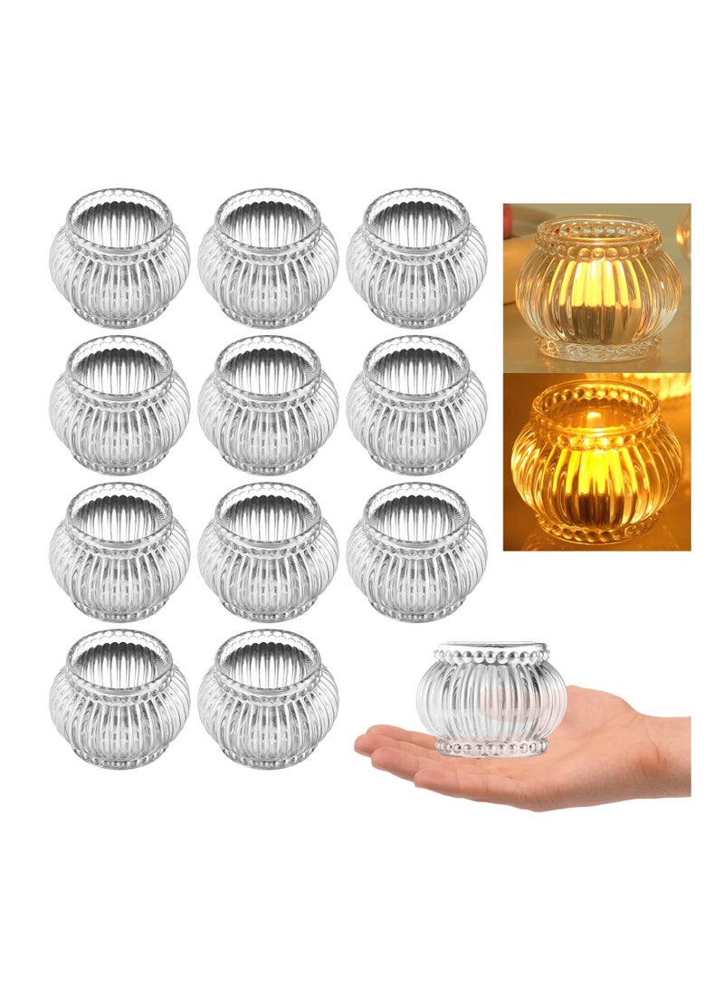 Clear Tealight Candle Holder Set of 12, Clear Glass Tealight Candle Holders for Wedding Party, Tea Light Candles Holder Bulk for  Centerpiece Party (2.65 X1.95, Clear Lantern)