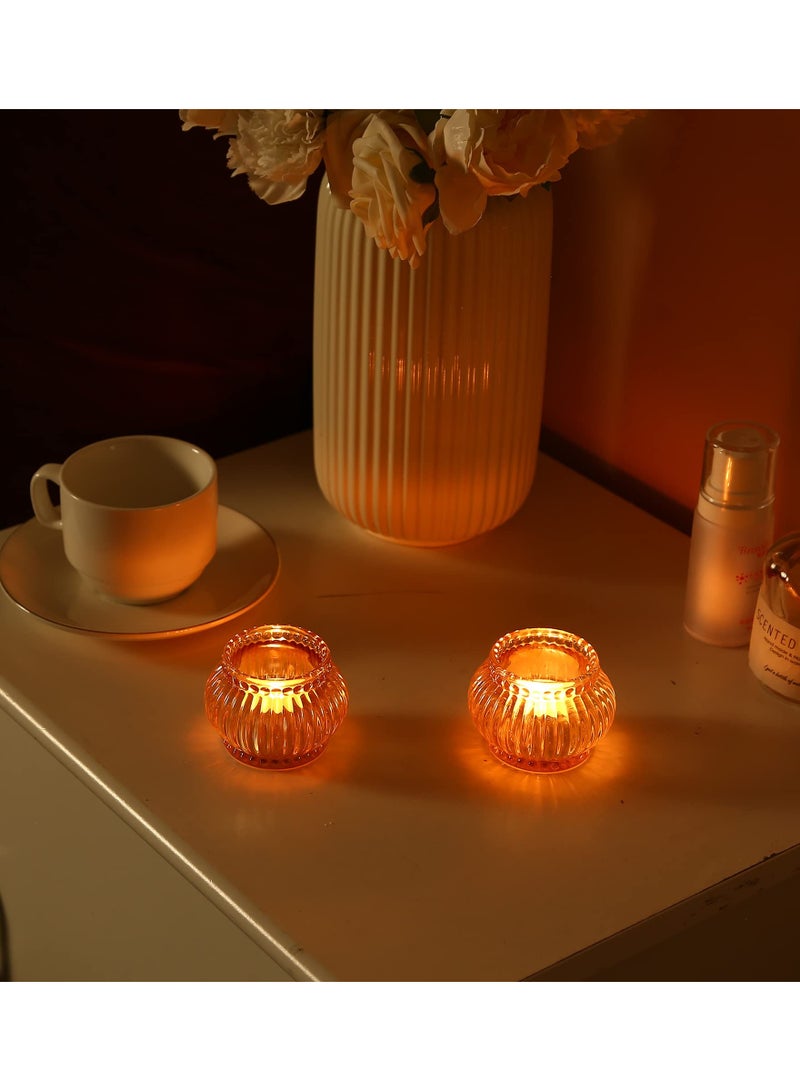Amber Tealight Candle Holder Set of 12, Amber Glass Tealight Candle Holders for Wedding Party, Tea Light Candles Holder Bulk for  Centerpiece Party (2.65 X1.95, Amber Lantern)