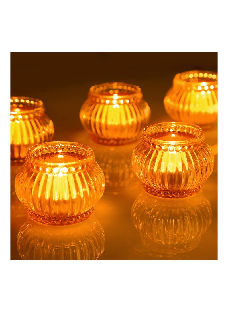 Amber Tealight Candle Holder Set of 12, Amber Glass Tealight Candle Holders for Wedding Party, Tea Light Candles Holder Bulk for  Centerpiece Party (2.65 X1.95, Amber Lantern)