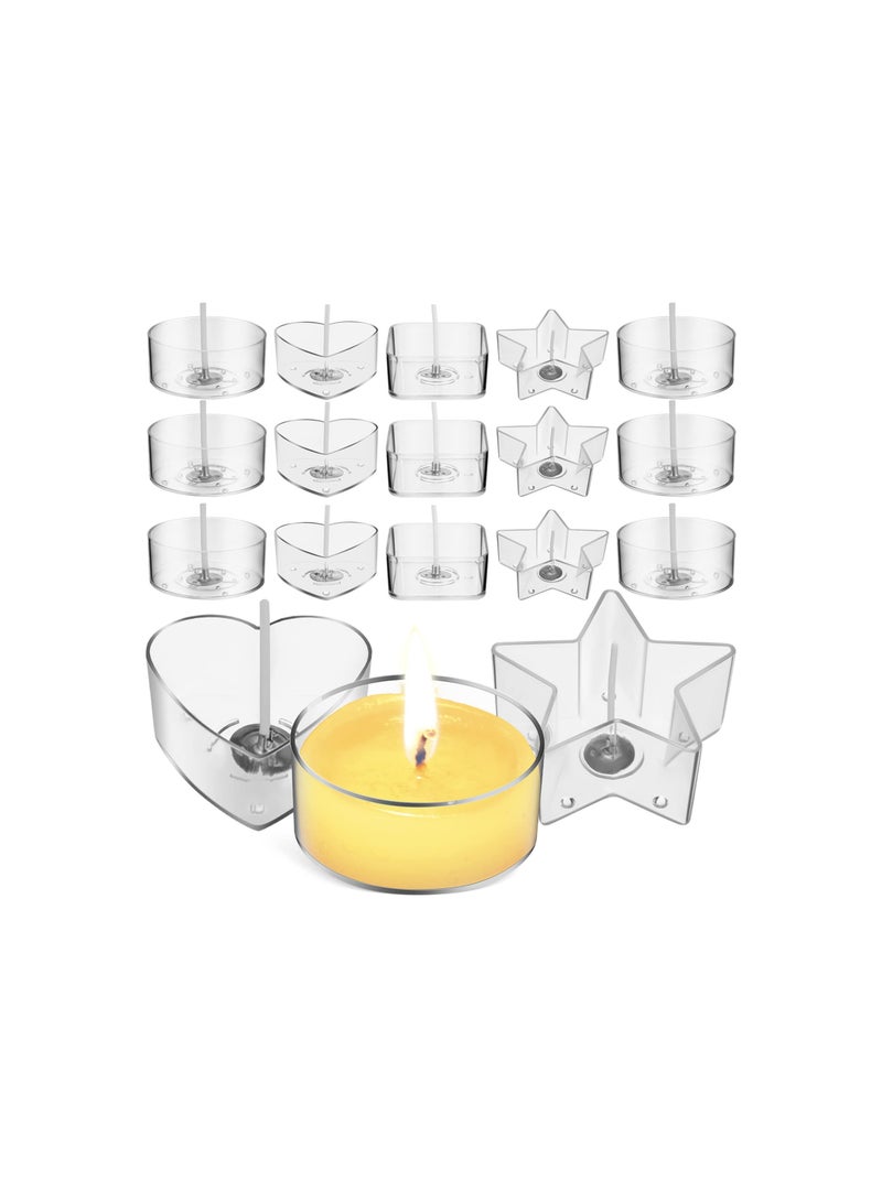 Tealight Candle Cups, 40pcs Plastic Clear Tealight Cups Holders, Candle Wax Tins Jars Cases with 100pcs 40 Mm Candle Wicks Plastic Empty Tealight Tin Container for Candle Diy Tool Home Decorations