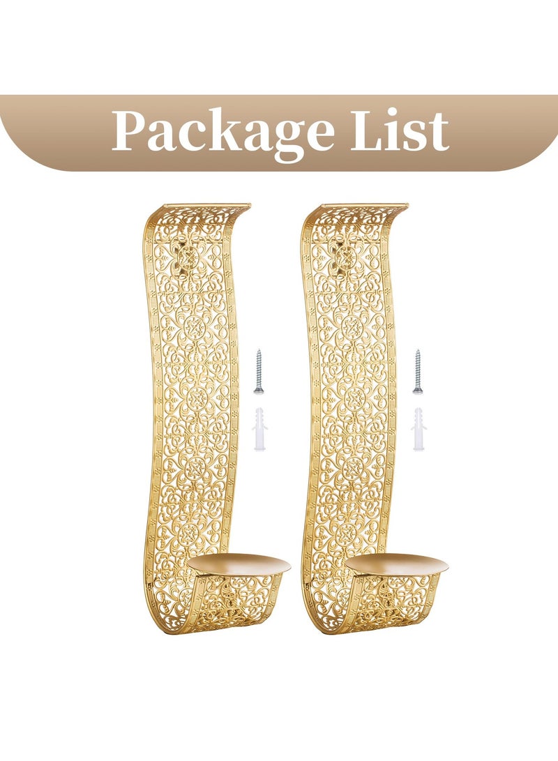 Gold Candle Sconces Wall Decor Set of 2 Wall Candle Holder Decorative Candle Sconces Vintage Metal Pillar Candle Holders for Farmhouse Hallway Decorative Bedroom, Bathroom Wall Art Decoration