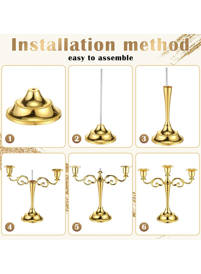 Metal Candle Holder with Candle Wood Mat, Decorative Candlestick Holder for Home Decoration, 3 Headed Candlestick Holder for Holidays Weddings, 12.9*3.9*7.1inch, Gold