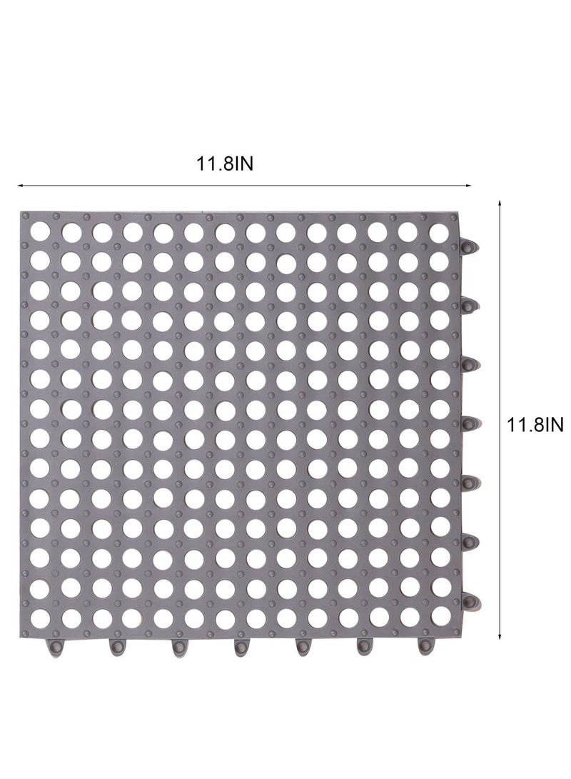 12 Pack Interlocking Non Slip Drainage Floor Tiles, 11.8 X Inch Soft PVC Bath Shower Mat with Suctions Cups, Holes for Bathroom, Kitchen, Pool, Wet Areas