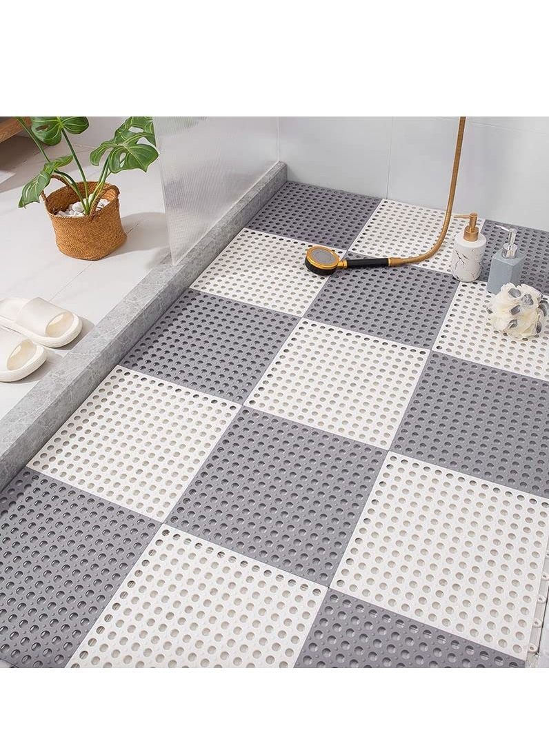 12 Pack Interlocking Non Slip Drainage Floor Tiles, 11.8 X Inch Soft PVC Bath Shower Mat with Suctions Cups, Holes for Bathroom, Kitchen, Pool, Wet Areas